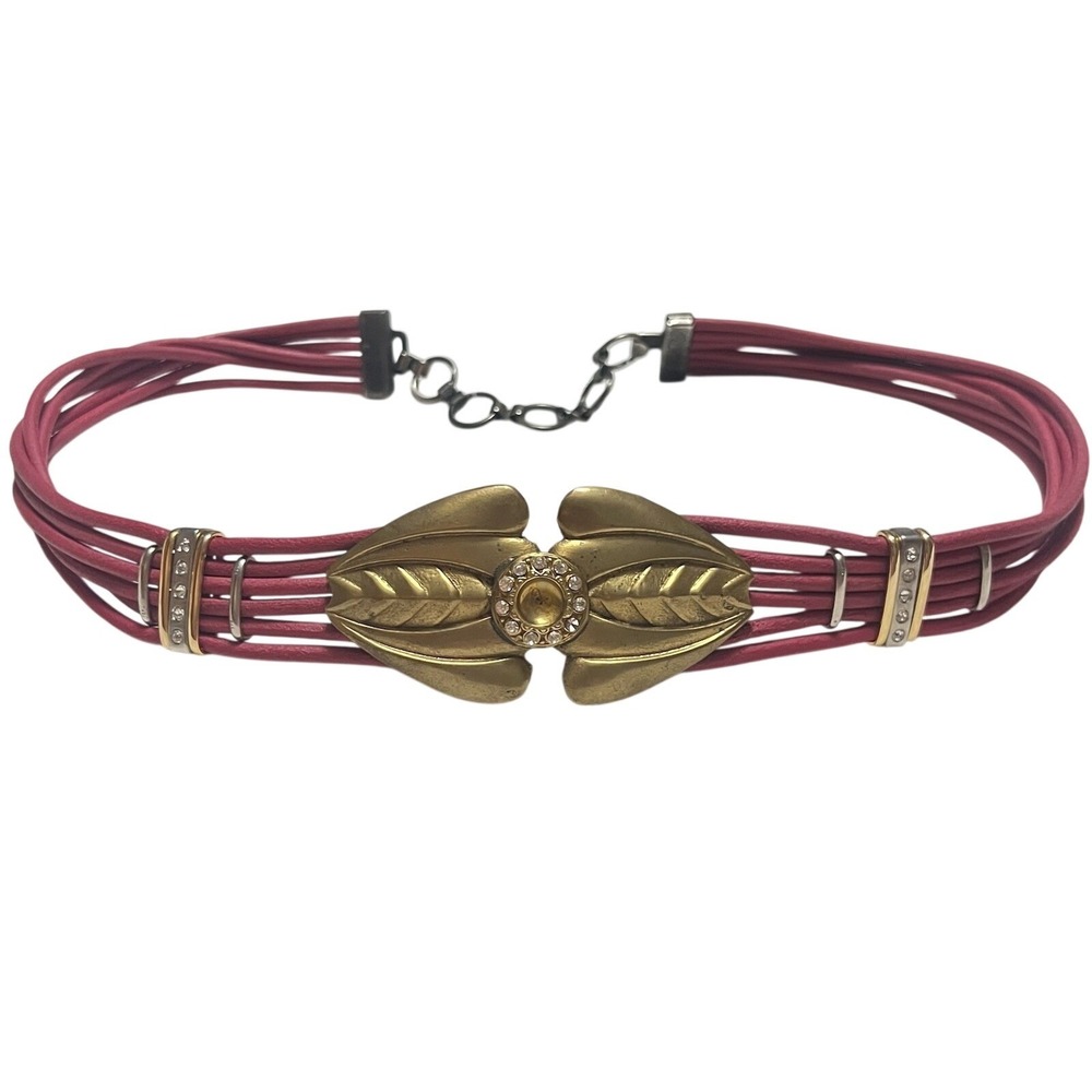 Unique Pink Leather Rope Belt With Gold And Rhinestone Accents And Chain Closure